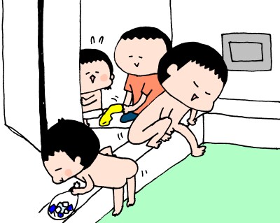 遊ぶ・遊ぶ・ひたすら遊ぶ！３兄妹のお風呂遊びはとにかく激しい～！　ハナペコ絵日記＜17＞の画像1