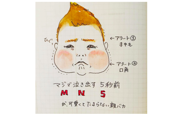 『MN５（マジで・泣き出す・５秒前）』がたまらなく可愛い…。絵日記まとめのタイトル画像